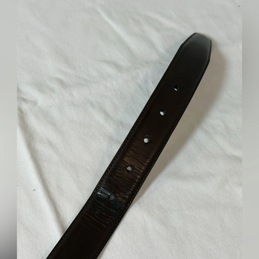 Brooks Brothers 42 Hand Made in Italy Dark Brown Leather Belt with Gold Buckle